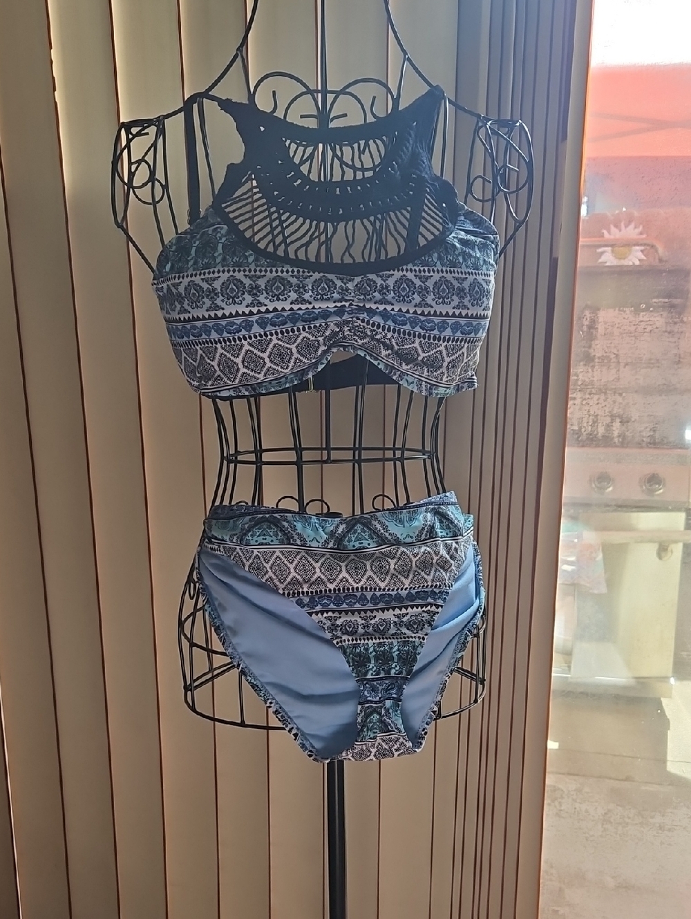 Ambrielle Blue Printed High-Waist Bikini Set